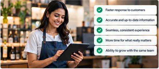 Small business employee using a tablet to deliver a responsive customer experience